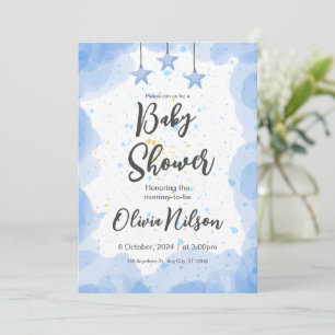 Blaue Wasserfarben-Baby-Party, Oh Boy Baby-Party Einladung