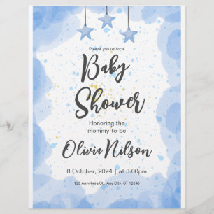 Blaue Wasserfarben-Baby-Party, Oh Boy Baby-Party Flyer