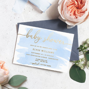 Blaue Wasserfarben-Baby-Shower-Folie-Einladung Folieneinladung