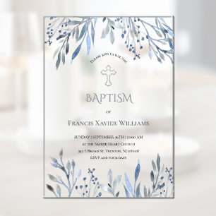 Blaue Wasserfarben-Blattbaptism Acryleinladungen