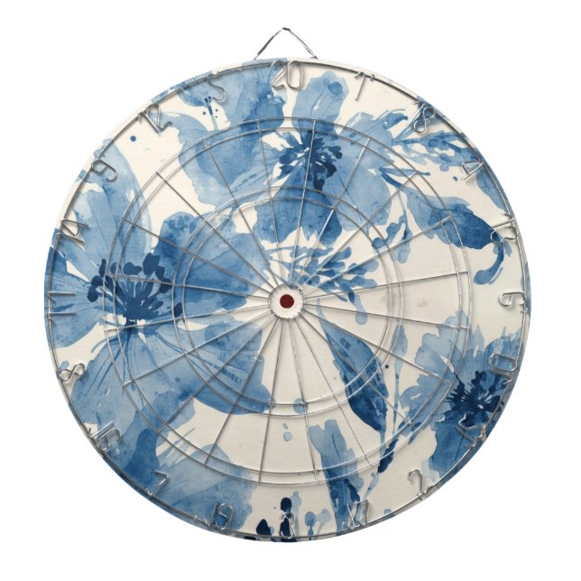Blaue Wasserfarben-Blumen-Botanisch-Whimsical Dartscheibe (vorne)