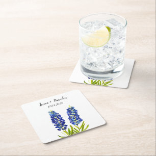 Blaue Wasserfarben-Blumen-Hochzeit Rechteckiger Pappuntersetzer
