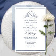Blaue Wasserfarben-Hochzeit in Monogramm