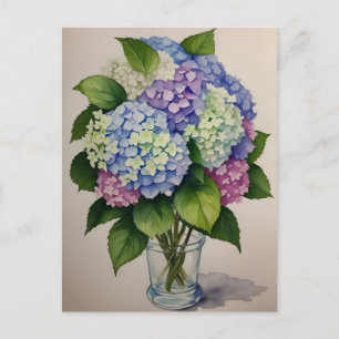 Blaue Wasserfarben-Hortensienblüte Postkarte