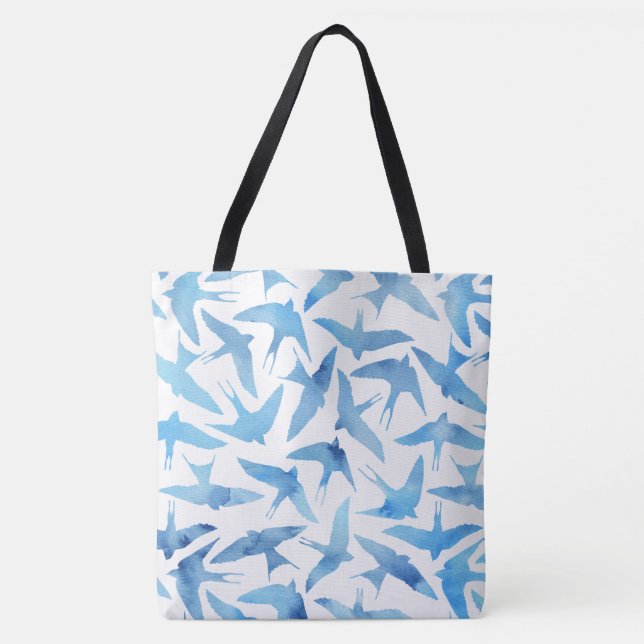 Blaue Wasserfarben-Muster Tasche (Vorderseite)