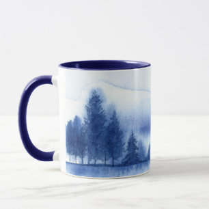 Blaue Wasserfarben Pinienbäume mit blauer Innenein Tasse