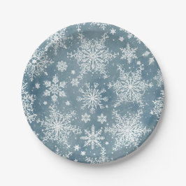 Blaue Wasserfarben-Schneeflocken Winterurlaub Pappteller