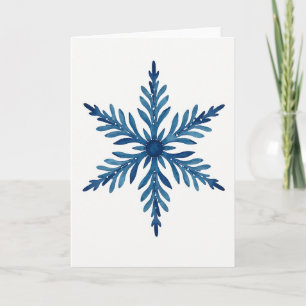 Blaue Wasserfarben-Schneeflockenkarte Karte