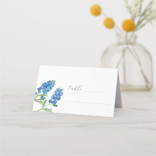 Blaue Wasserfarben-Texas-Blumen-Hochzeit Platzkarte