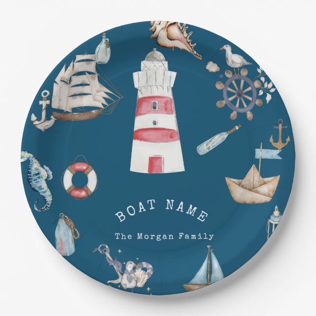 Blaue Wasserfarbenelemente Pappteller (Vorderseite)