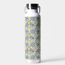Blaue Wasserfarbenen Zitronenfliesen Trinkflasche