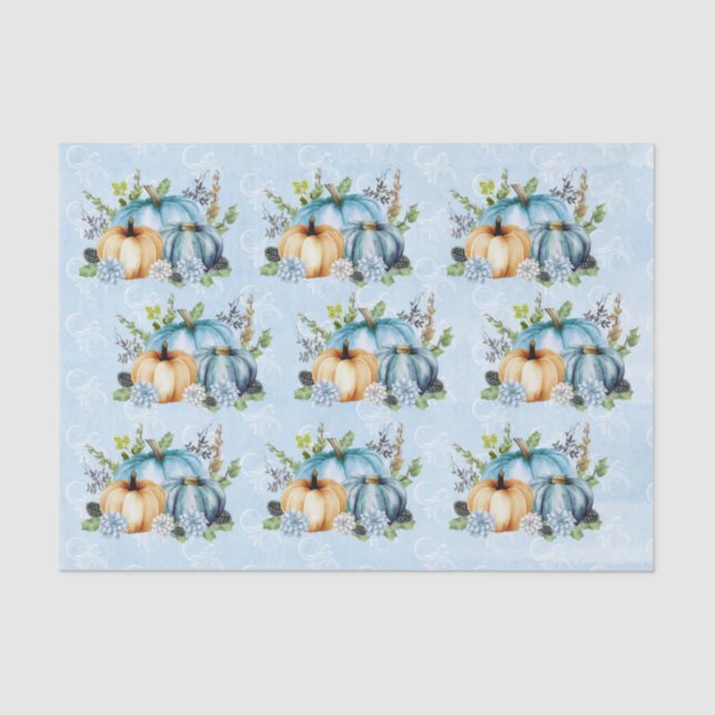 Blaue Wasserfarbenkürbis Herbst Seidenpapier (Vorderseite)