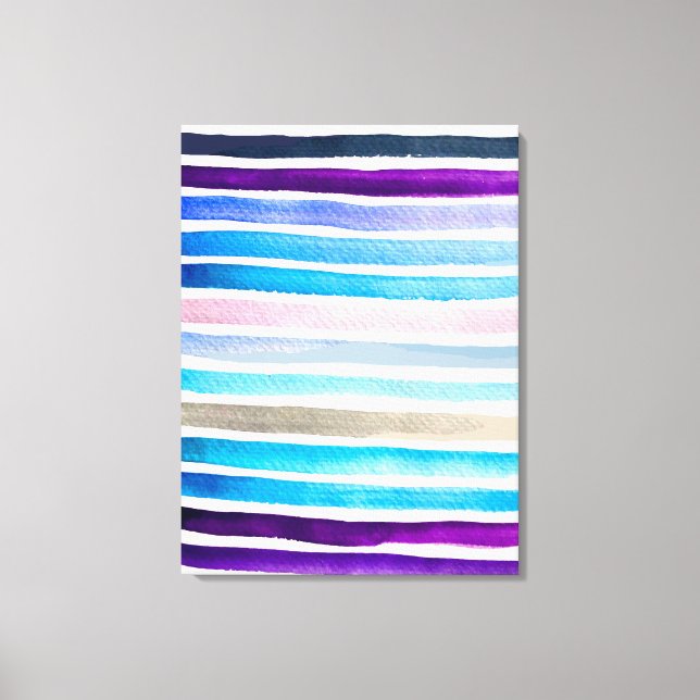Blaue Wasserfarbenstreifen, handbemalt Leinwanddruck (Vorderseite)