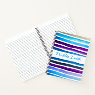 Blaue Wasserfarbenstreifen, handbemalt Notizbuch