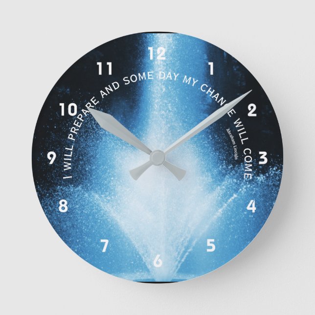 Blaue Wasserfontäne Einstellung Inspiration Zitat Runde Wanduhr (Vorderseite)