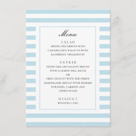 Blaue Wasserstreifen. Moderne gestreifte Hochzeit Menükarte