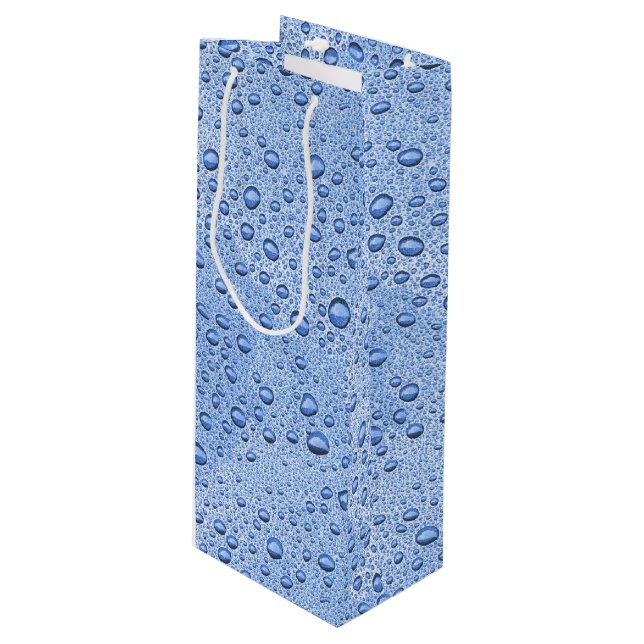 Blaue Wassertröpfchen Geschenktüte Für Weinflaschen (Vorderseite Schrägansicht)
