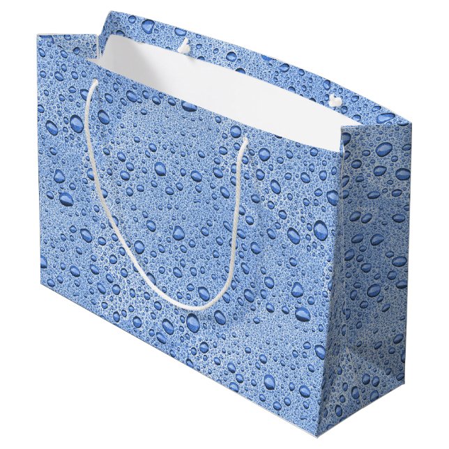 Blaue Wassertröpfchen Große Geschenktüte (Rückseite Schrägansicht)
