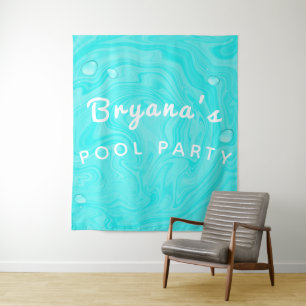Blaue Wassertropfen Sommer Schwimmen Pool Geburtst Wandteppich