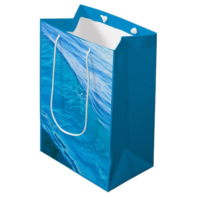 Blaue Wasserwelle Mittlere Geschenktüte (Vorderseite Schrägansicht)
