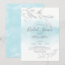 Blaue Watercolor-Brautparty-Einladung