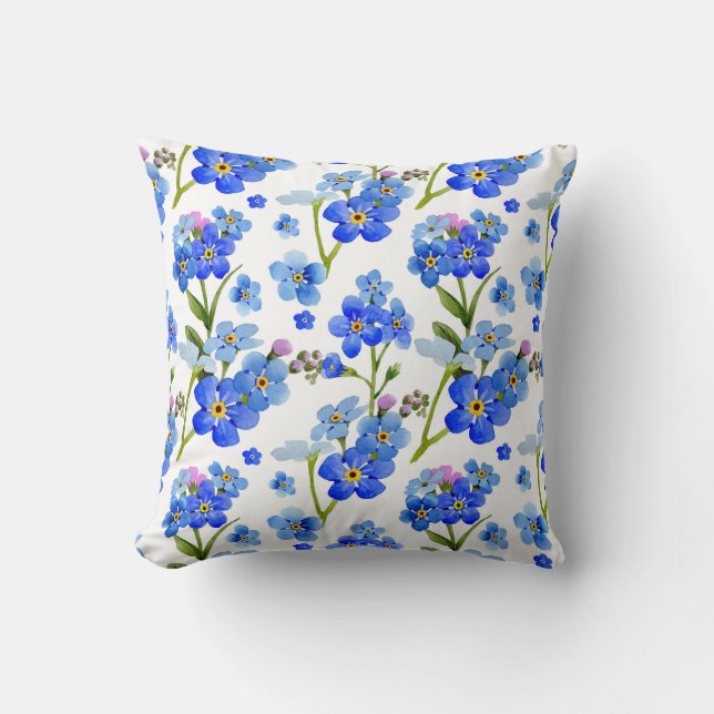 Blaue Watercolor-Vergissmeinnicht-Blumen Kissen (Vorderseite)