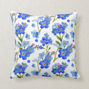 Blaue Watercolor-Vergissmeinnicht-Blumen Kissen