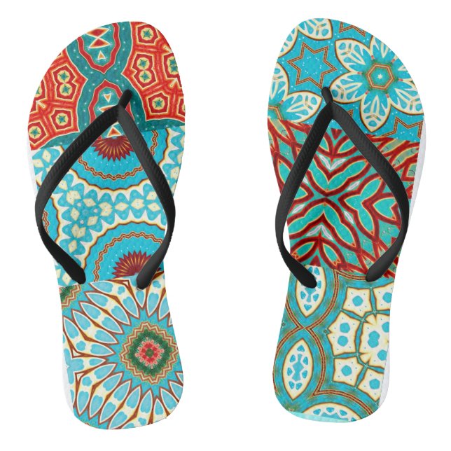 BLAUE WAVE DESIGNER COLLAGE FLIP FLOPS (Fußbett)