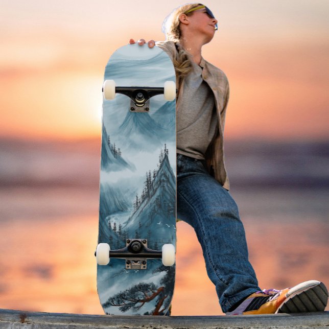 Blaue Wavy Mountain Landschaftsskateboard Skateboard (Von Creator hochgeladen)