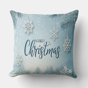 Blaue weiche und ruhige Weihnachts-Schneekristallg Kissen
