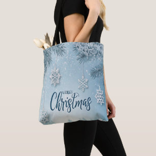 Blaue weiche und ruhige Weihnachts-Schneekristallg Tasche