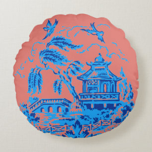 Blaue Weide-blaues u. Lachsrosa-Kissen Rundes Kissen
