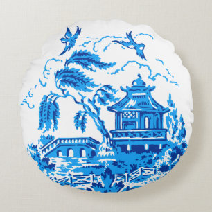Blaue Weide-blaues u. weißes China-Kissen Rundes Kissen