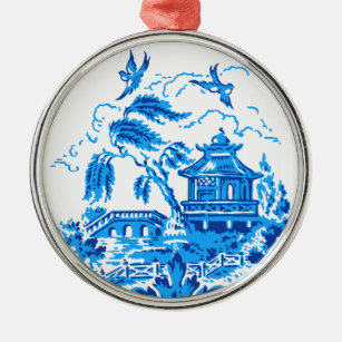 Blaue Weide-China-blaue u. weiße Verzierung Ornament Aus Metall