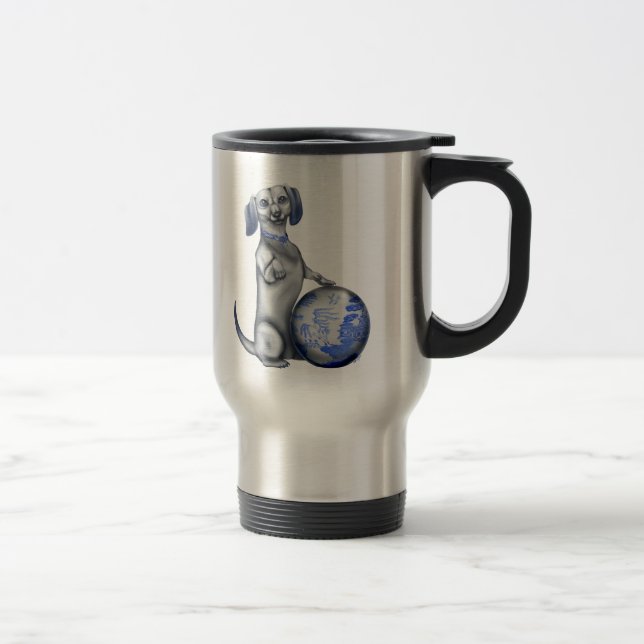 Blaue Weide-Dackel-Reise-Tasse Reisebecher (Rechts)
