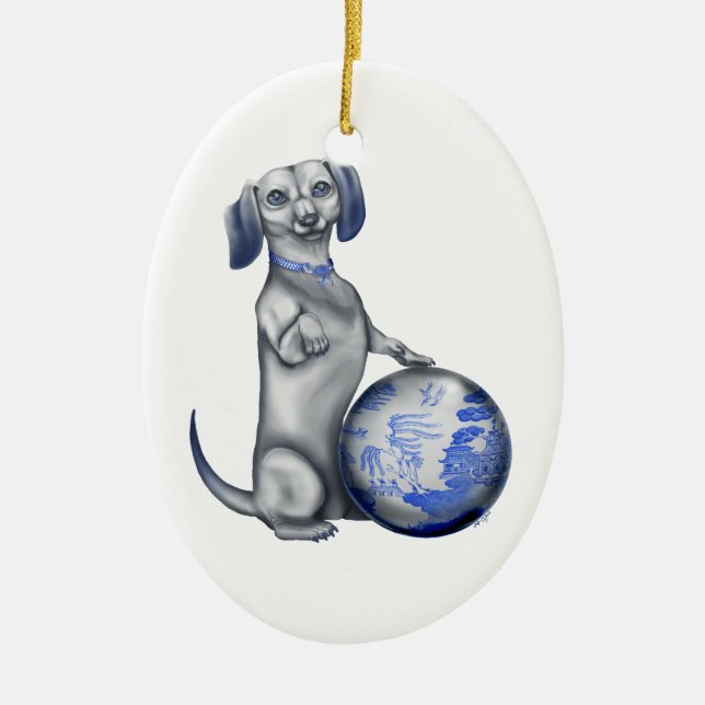 Blaue Weide-Dackel-Verzierung Keramikornament (Vorne)