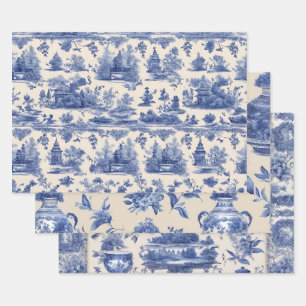 Blaue Weide Decoupage Set von drei Geschenkpapier Set