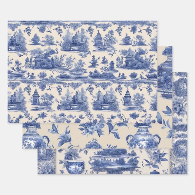 Blaue Weide Decoupage Set von drei Geschenkpapier Set (Set)