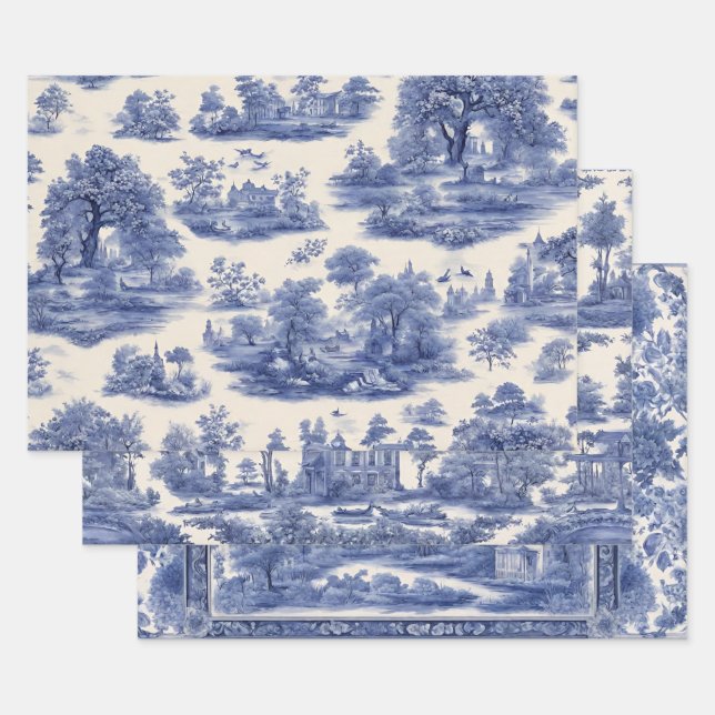 Blaue Weide Decoupage Set von drei Geschenkpapier Set (Set)