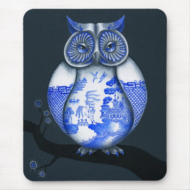 Blaue Weide-Eule Mousepad (Vorne)