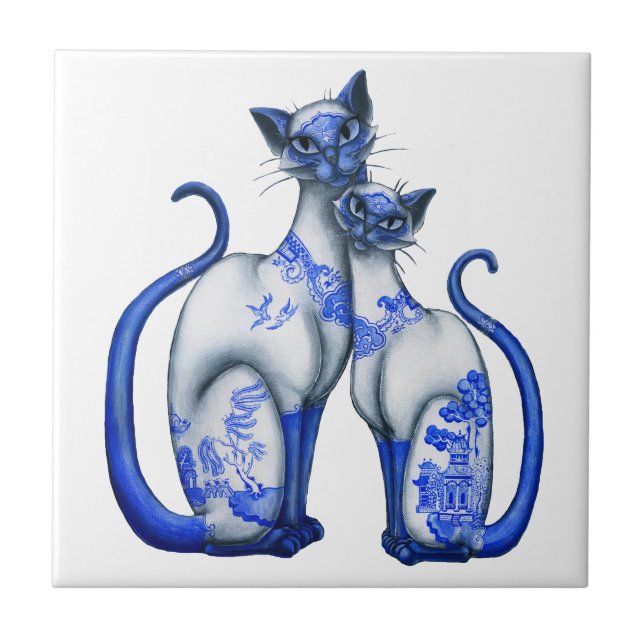 Blaue Weide-siamesische Katzen Fliese (Vorderseite)