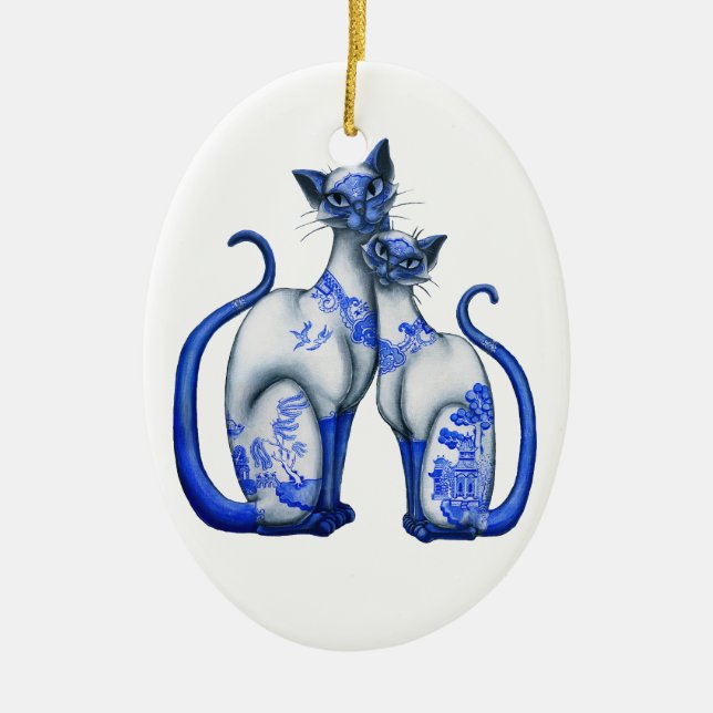 Blaue Weide-siamesische Katzen Keramikornament (Vorne)