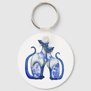 Blaue Weide-siamesische Katzen Schlüsselanhänger