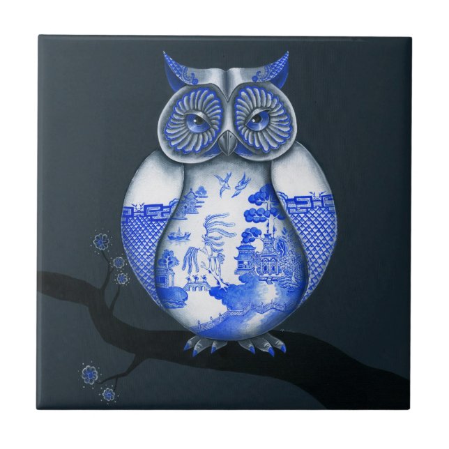 Blaue Weiden-Eule Fliese (Vorderseite)