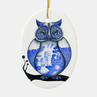 Blaue Weiden-Eule Keramikornament