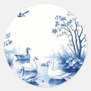 Blaue Weiden-Schwanensee-Szene Runder Aufkleber
