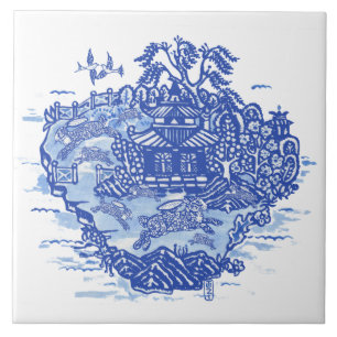 Blaue Weidenkaninchen-Insel Weide Antik Fantasy-Ku Fliese