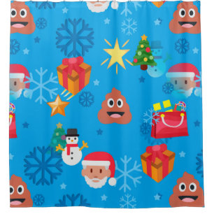 Blaue Weihnachten kackte Emoji Duschvorhang