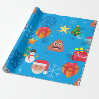 Blaue Weihnachten kackte Emoji Geschenkpapier