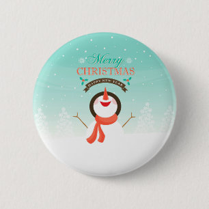 Blaue Weihnachten Weiße Neujahrs-Schneemann-Grüße Button